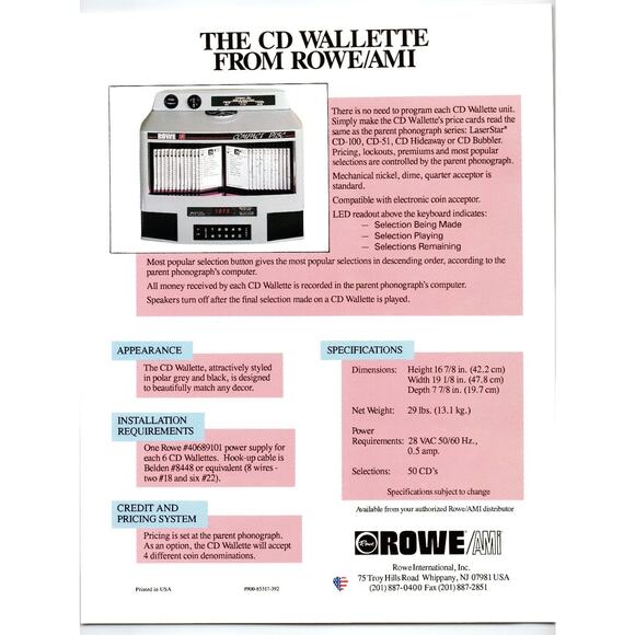 1980s Rowe AMI CD Wallette Jukebox Flyer Vintage Music Ephemera - Picture 2 of 2